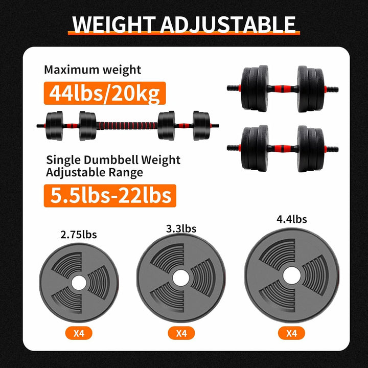 Adjustable Dumbbell Barbell Set 5–44lbs Home Gym Strength Training