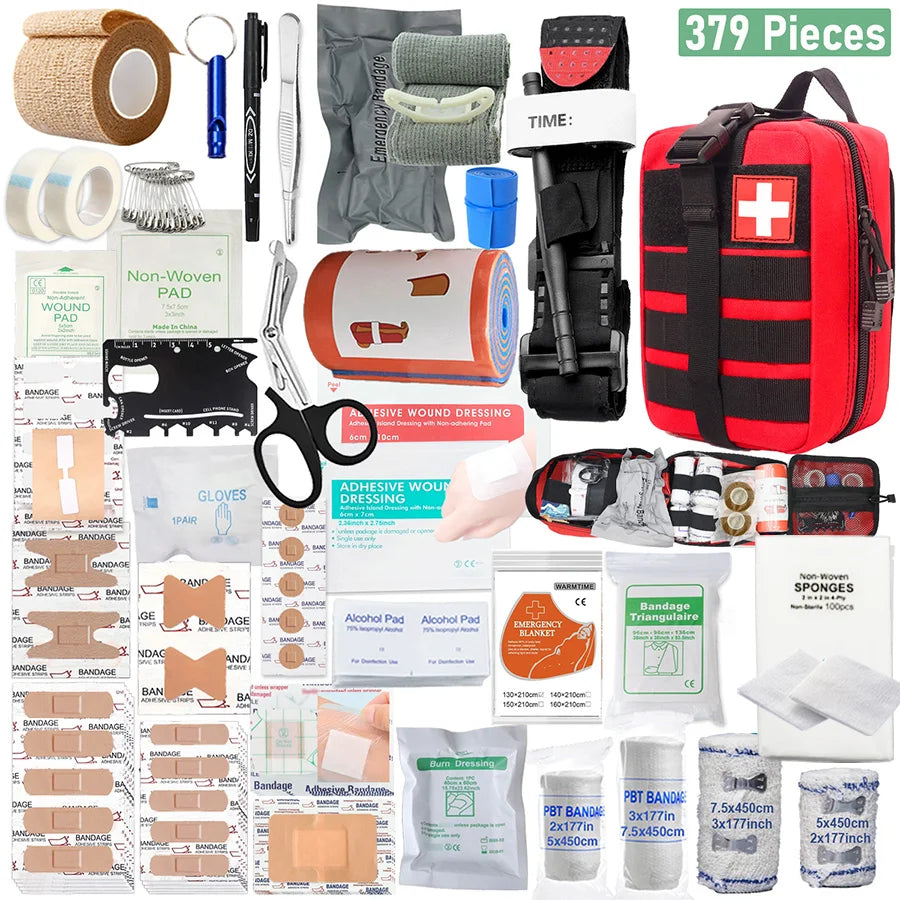 379pcs First Aid Kit Portable Emergency Survival Bag Outdoor Travel