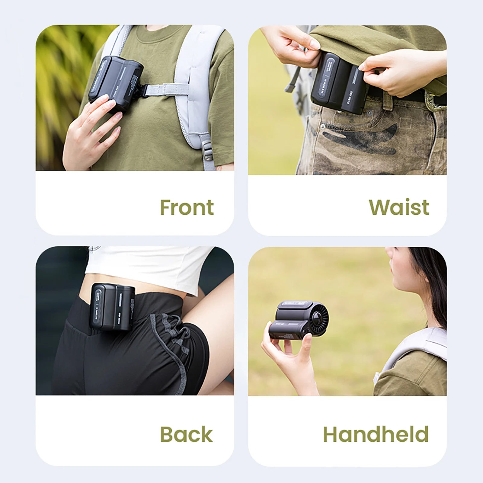 Portable Electric Fan Outdoor Camping Fan Rechargeable 3 Speeds Leafless Fan Waist-mounted Handheld Mini Electric Fan