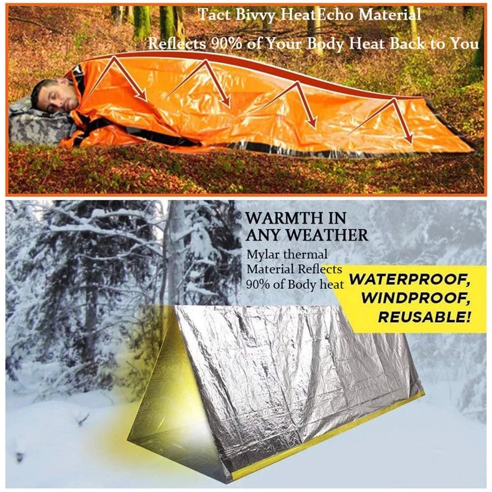 Waterproof Emergency Sleeping Bag Survival Mylar Thermal Camping Rescue Gear