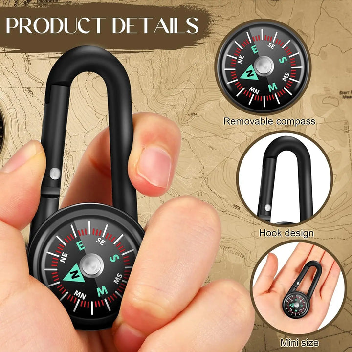 Zinc Alloy Compass Thermometer Keychain Outdoor Camping Hiking Tool
