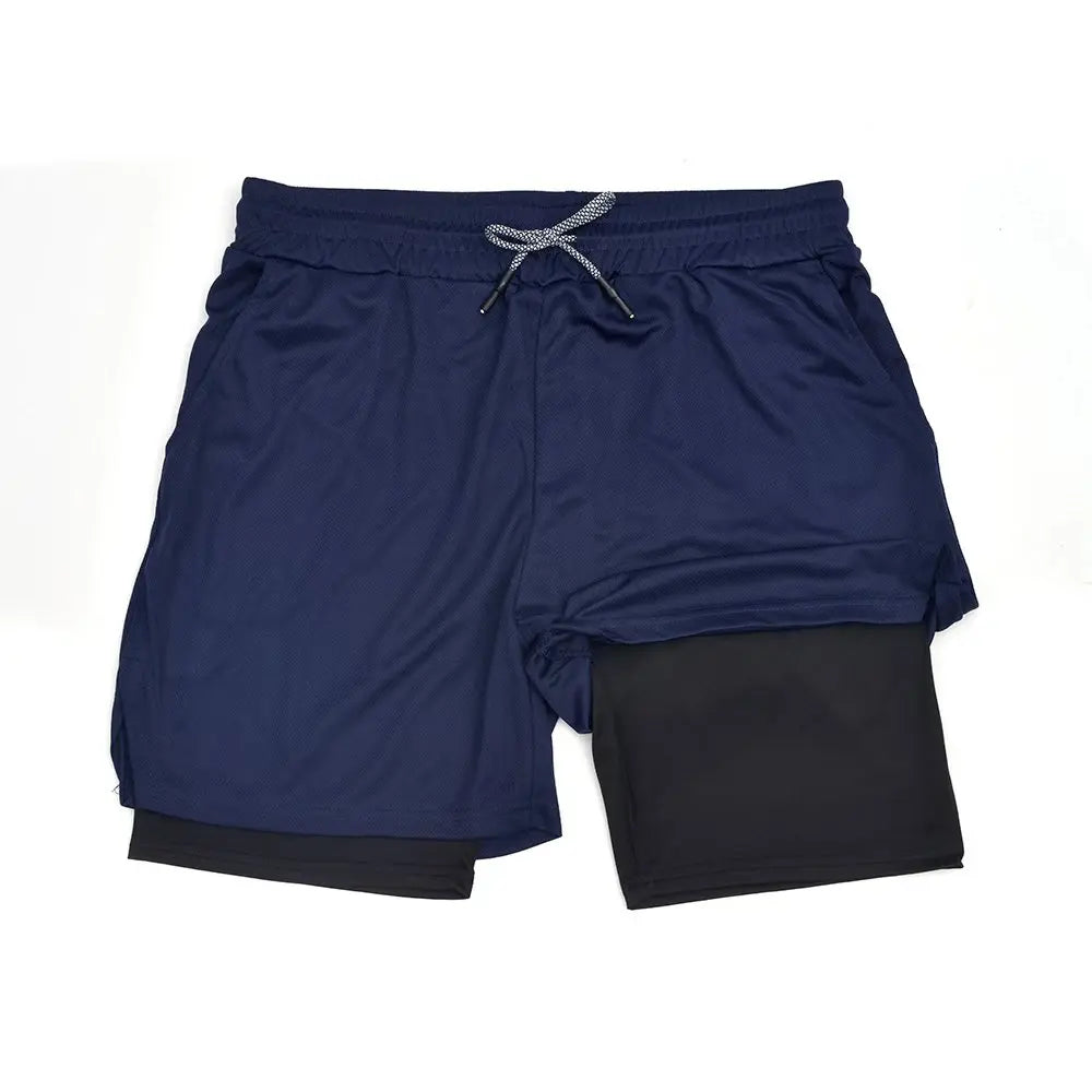 Men’s 2 in 1 Double Layer Fitness Shorts Quick Dry Gym