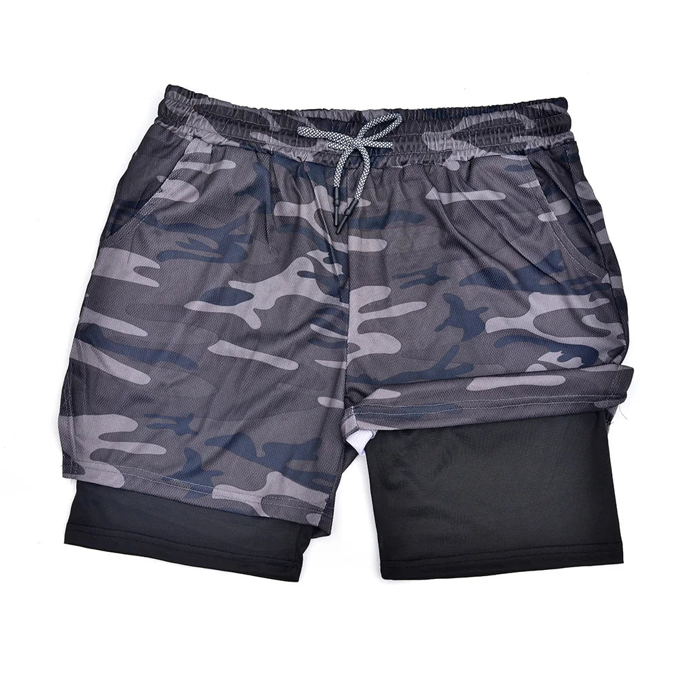 Men’s 2 in 1 Double Layer Fitness Shorts Quick Dry Gym