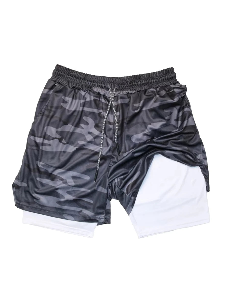 Men’s 2 in 1 Double Layer Fitness Shorts Quick Dry Gym