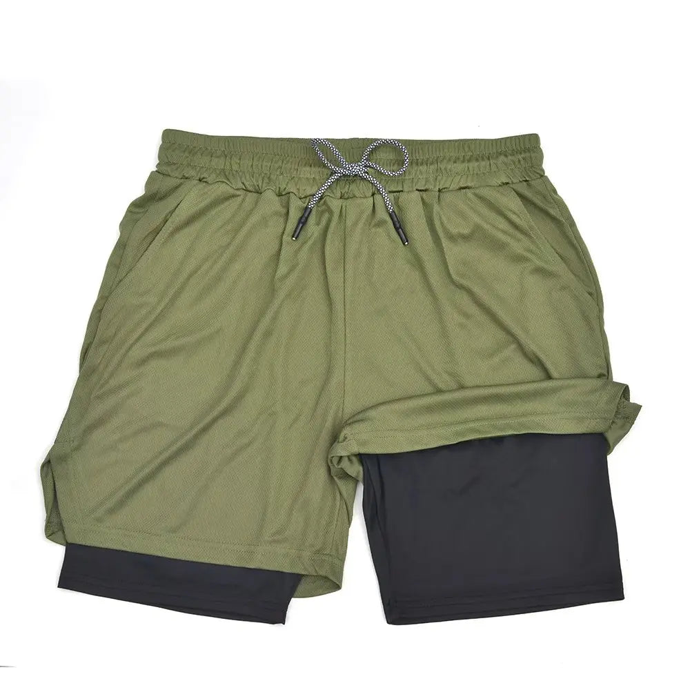 Men’s 2 in 1 Double Layer Fitness Shorts Quick Dry Gym