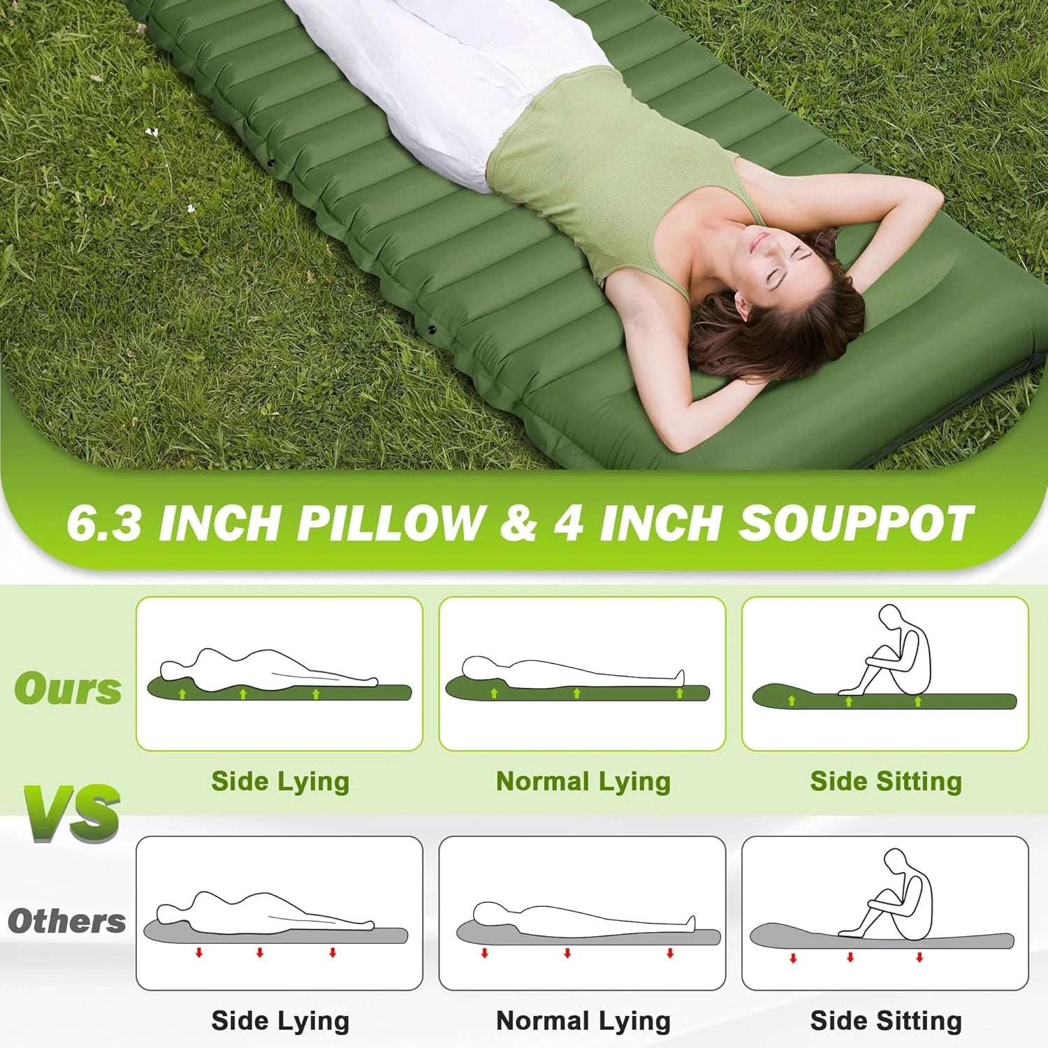 4 Inch Self-Inflating Camping Sleeping Pad Thick Outdoor Hiking Mat