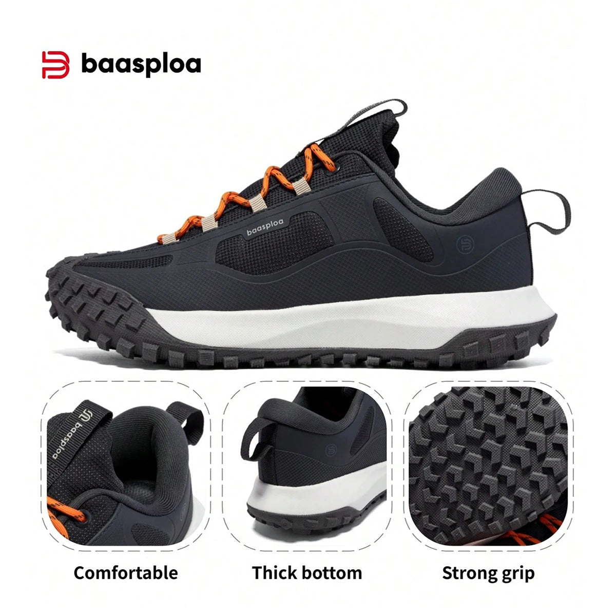 Baasploa Waterproof Hiking Shoes Men Non Slip Lightweight Outdoor Sneakers