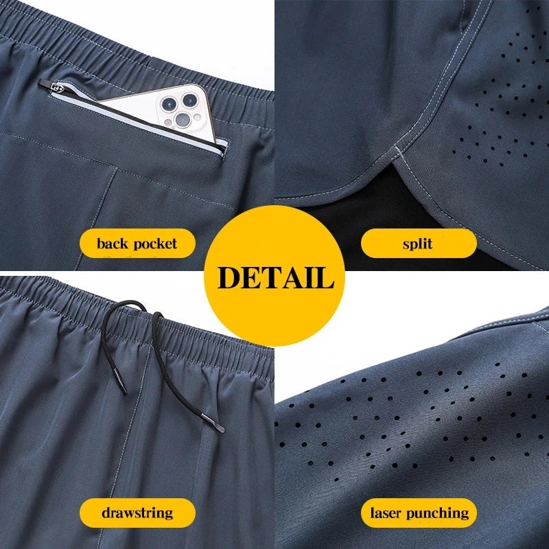 Men’s Running Shorts Quick Dry Double Layer Fitness Workout Black