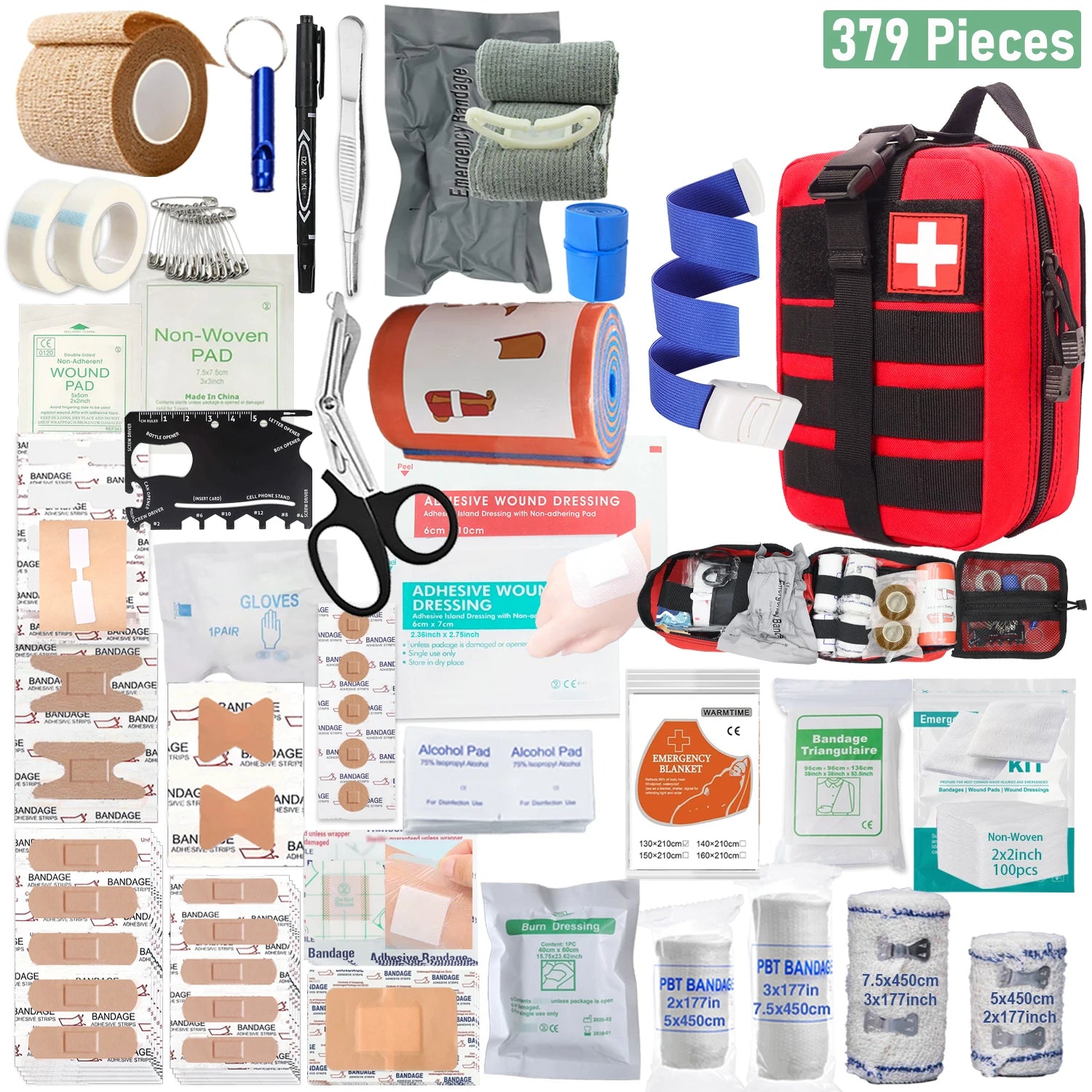 379pcs First Aid Kit Portable Emergency Survival Bag Outdoor Travel