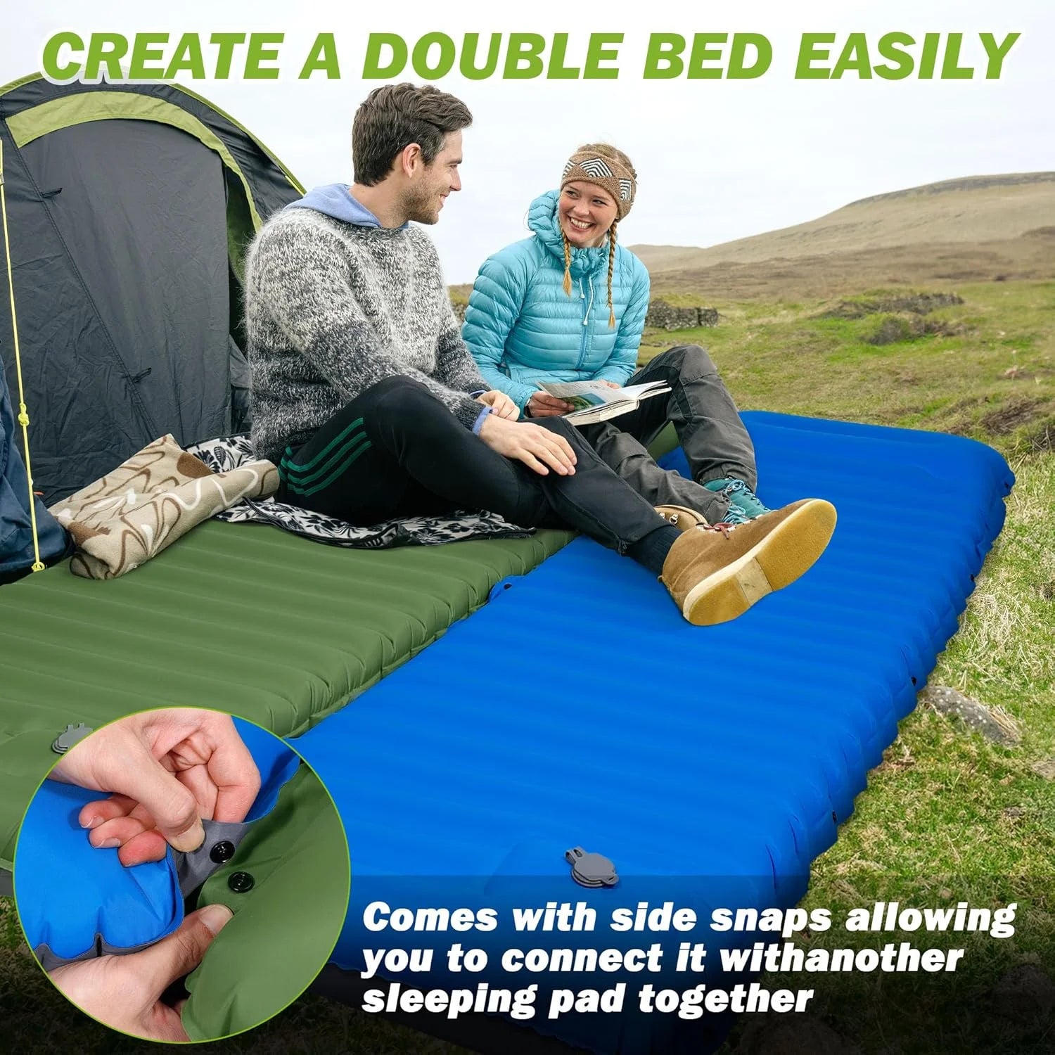 4 Inch Self-Inflating Camping Sleeping Pad Thick Outdoor Hiking Mat