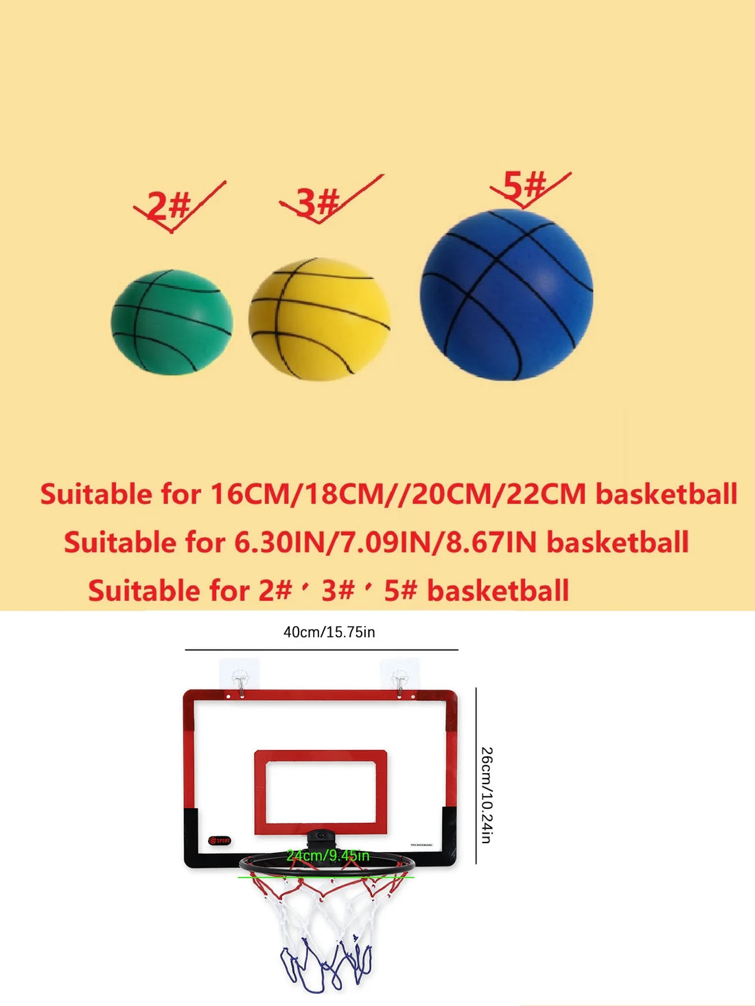 Mini Indoor Basketball Hoop Door Wall Mounted Kids Adults Game