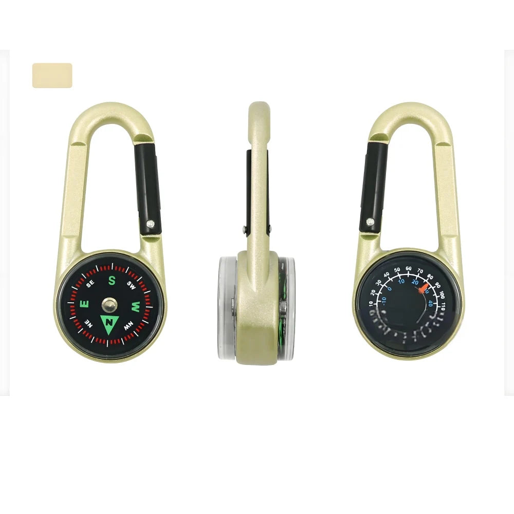 Zinc Alloy Compass Thermometer Keychain Outdoor Camping Hiking Tool