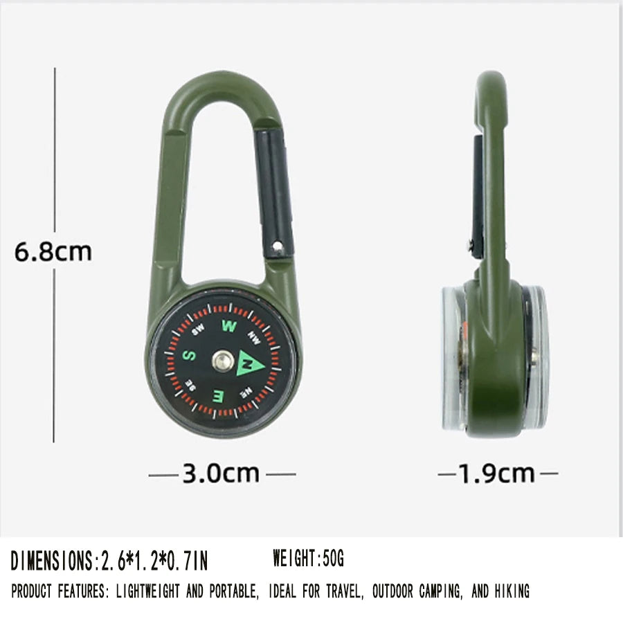 Zinc Alloy Compass Thermometer Keychain Outdoor Camping Hiking Tool