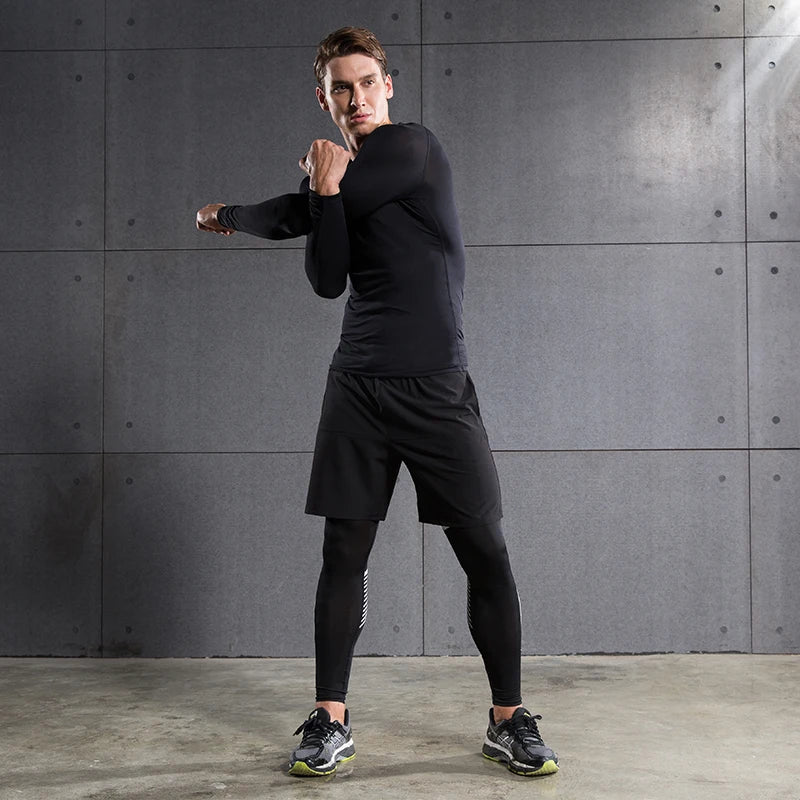 Men’s Compression Long Sleeve Running Shirt Quick Dry Gym Fitness