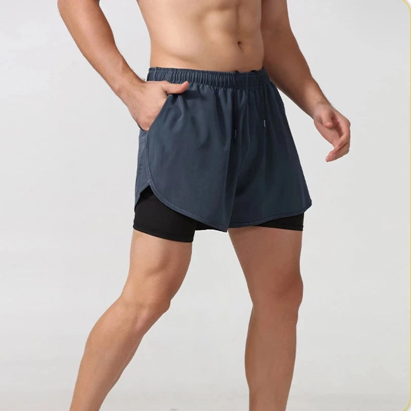 Men’s Running Shorts Quick Dry Double Layer Fitness Workout Black