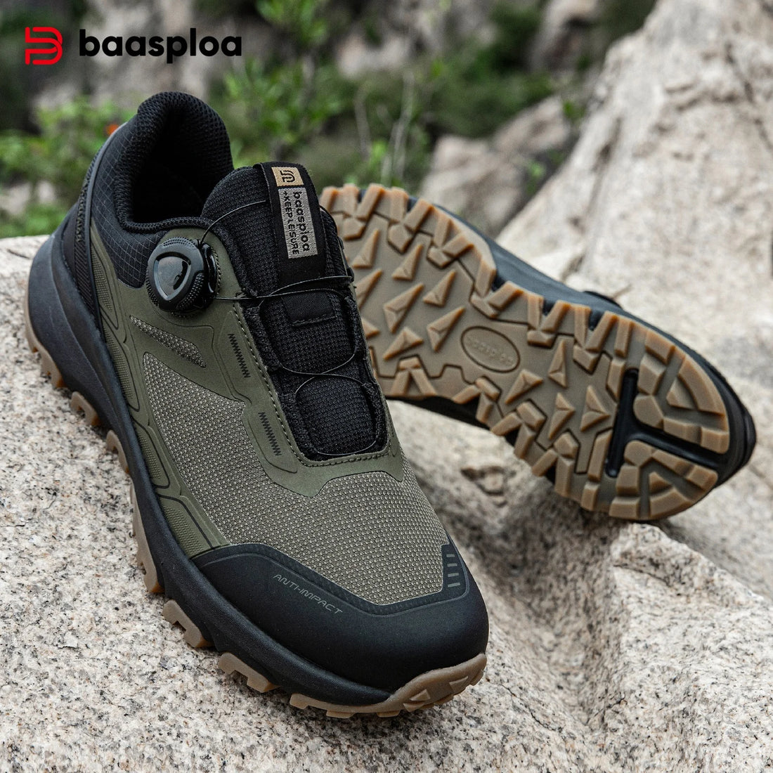 Baasploa Men Hiking Shoes Breathable Non Slip Outdoor Walking Sneakers