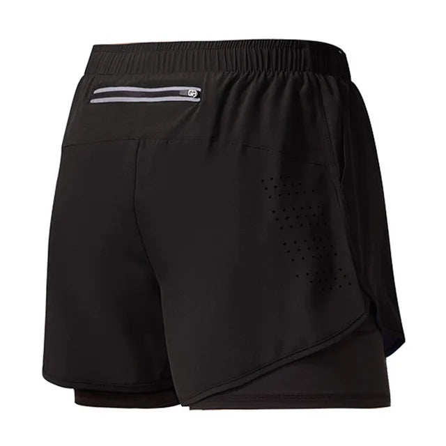 Men’s Running Shorts Quick Dry Double Layer Fitness Workout Black