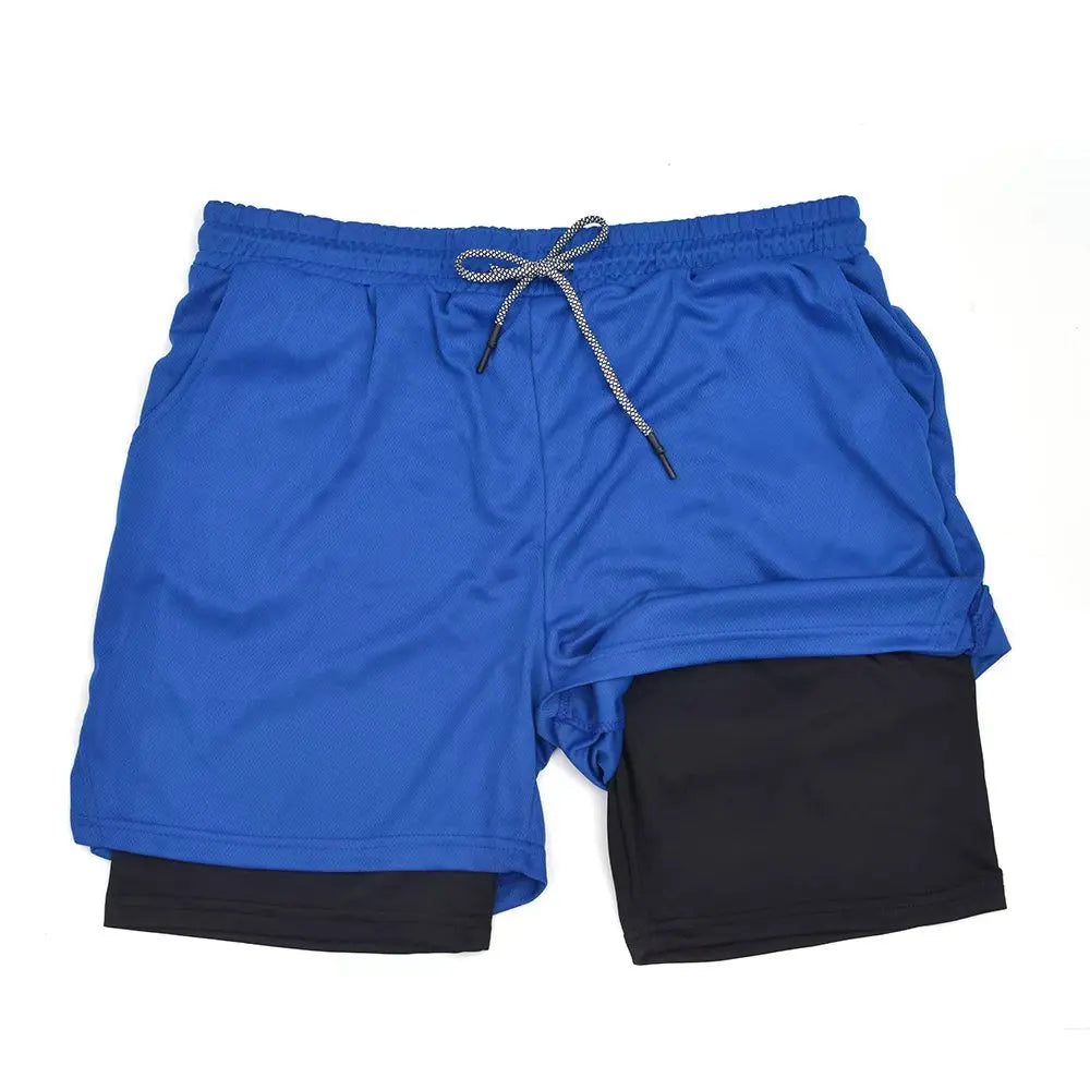 Men’s 2 in 1 Double Layer Fitness Shorts Quick Dry Gym