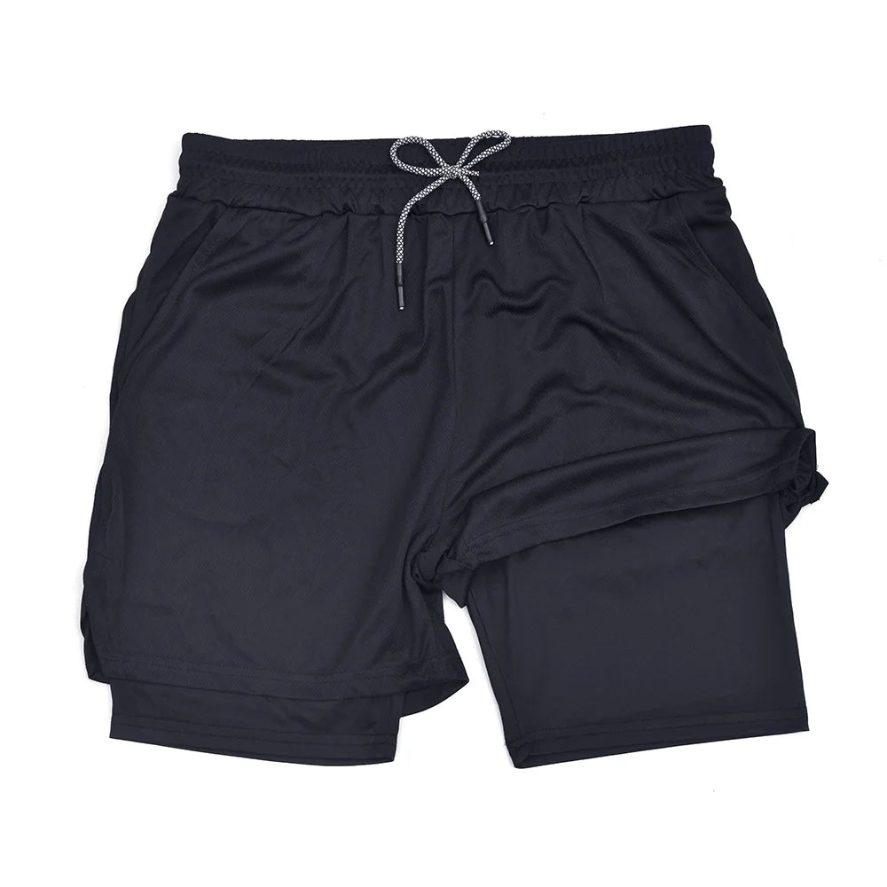 Men’s 2 in 1 Double Layer Fitness Shorts Quick Dry Gym