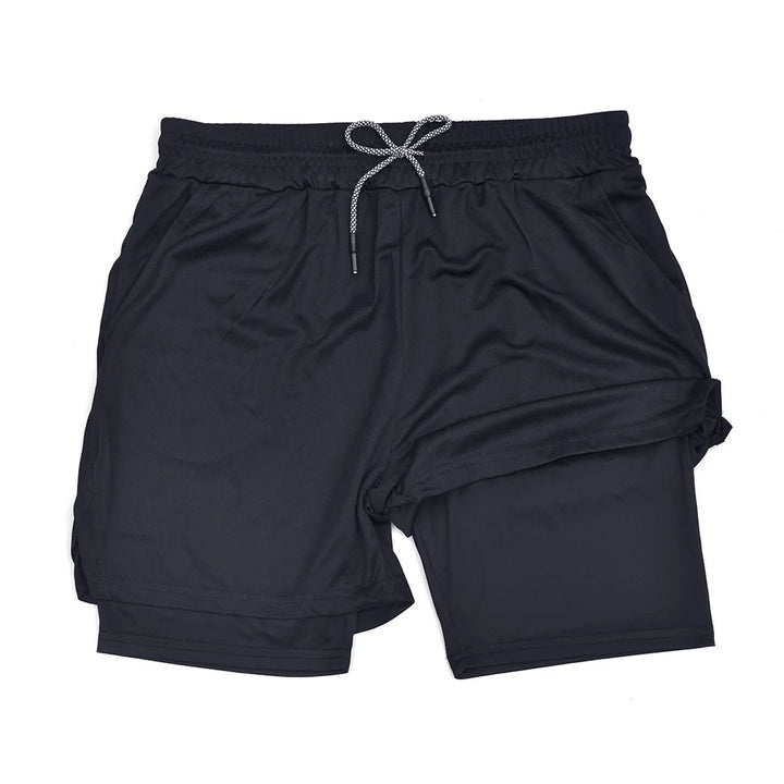 Men’s 2 in 1 Double Layer Fitness Shorts Quick Dry Gym