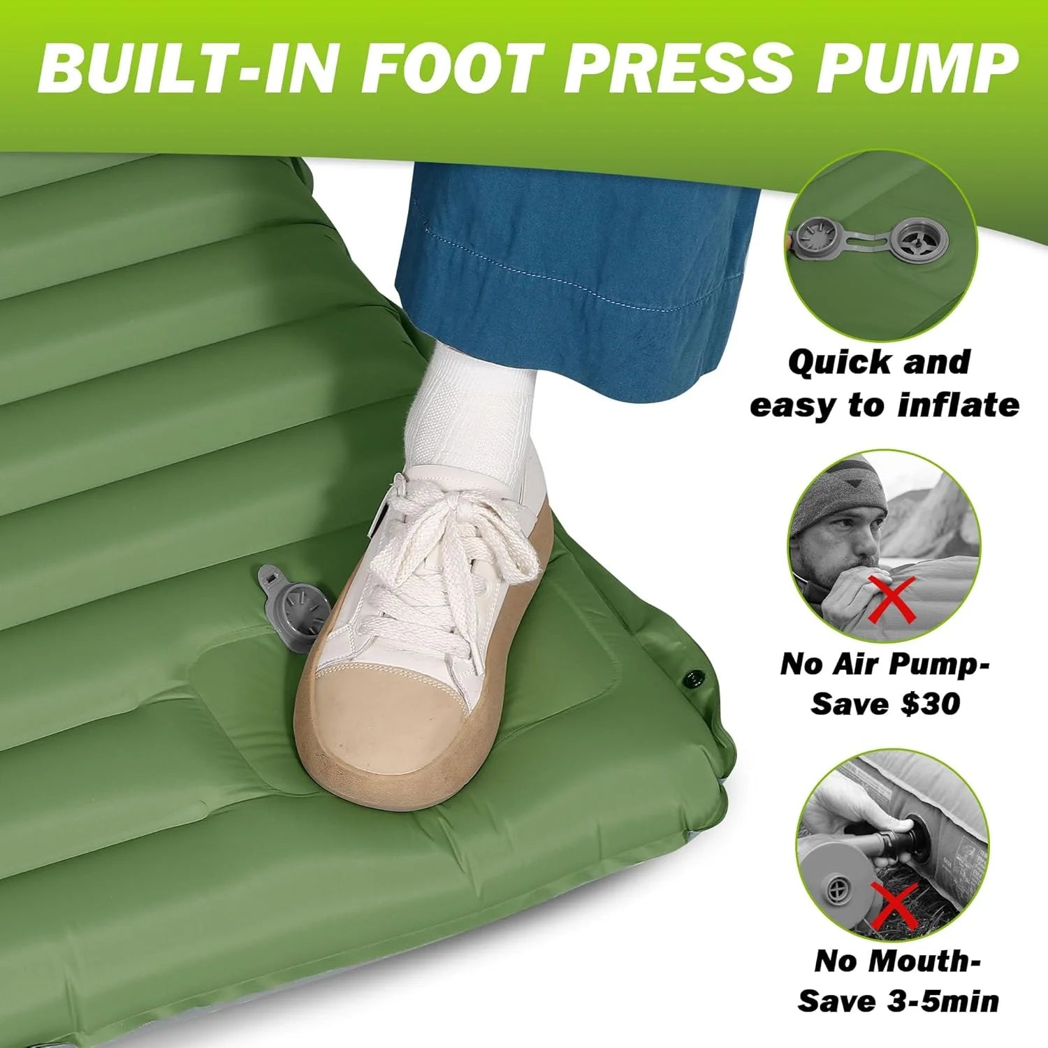 4 Inch Self-Inflating Camping Sleeping Pad Thick Outdoor Hiking Mat