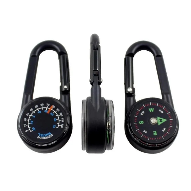 Zinc Alloy Compass Thermometer Keychain Outdoor Camping Hiking Tool