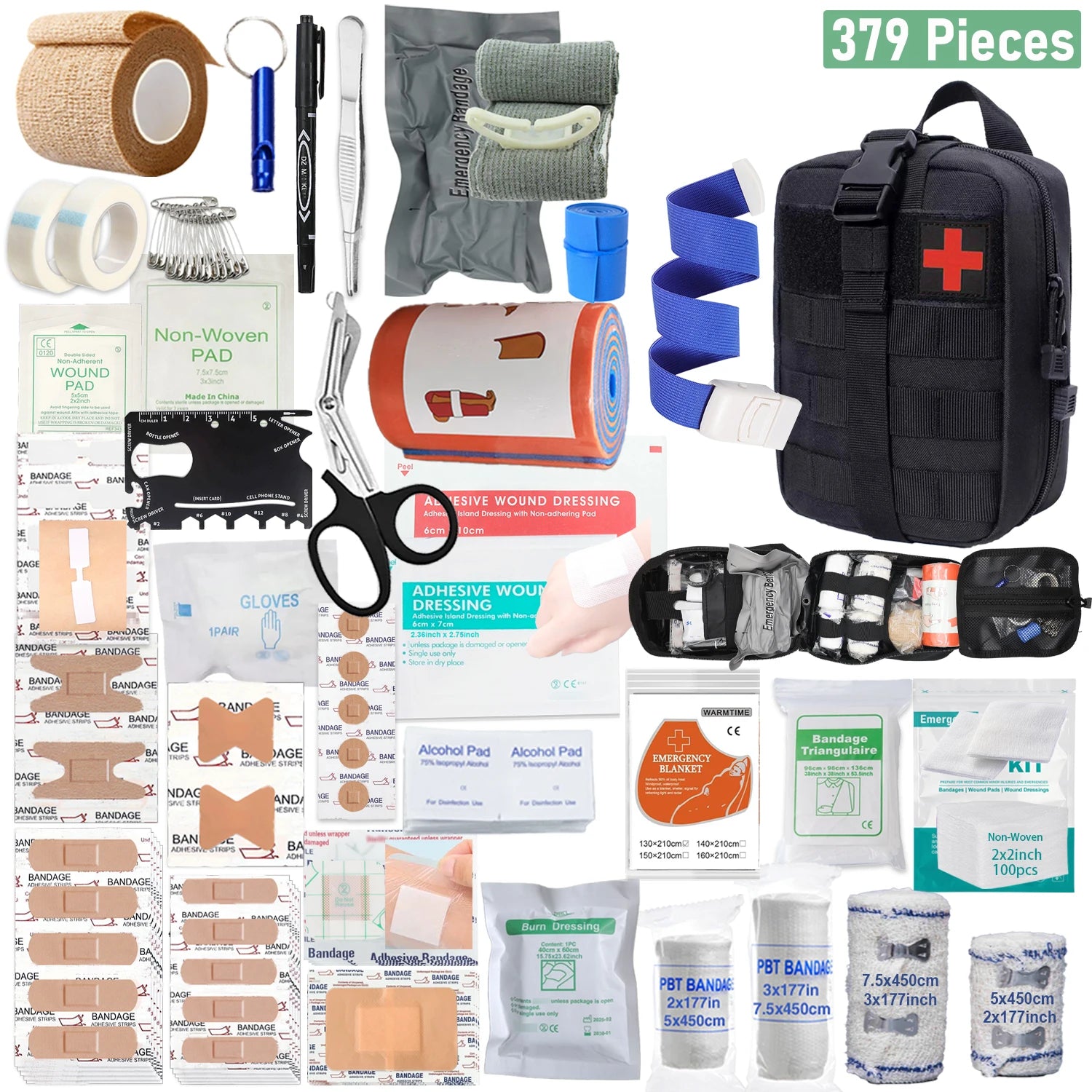 379pcs First Aid Kit Portable Emergency Survival Bag Outdoor Travel
