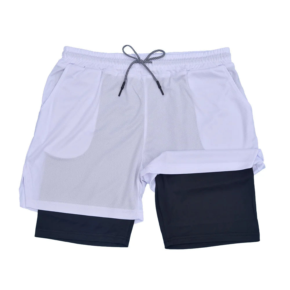 Men’s 2 in 1 Double Layer Fitness Shorts Quick Dry Gym