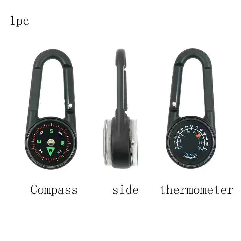 Zinc Alloy Compass Thermometer Keychain Outdoor Camping Hiking Tool