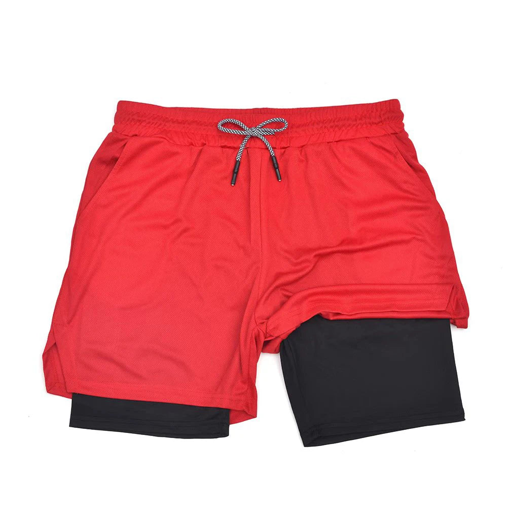 Men’s 2 in 1 Double Layer Fitness Shorts Quick Dry Gym