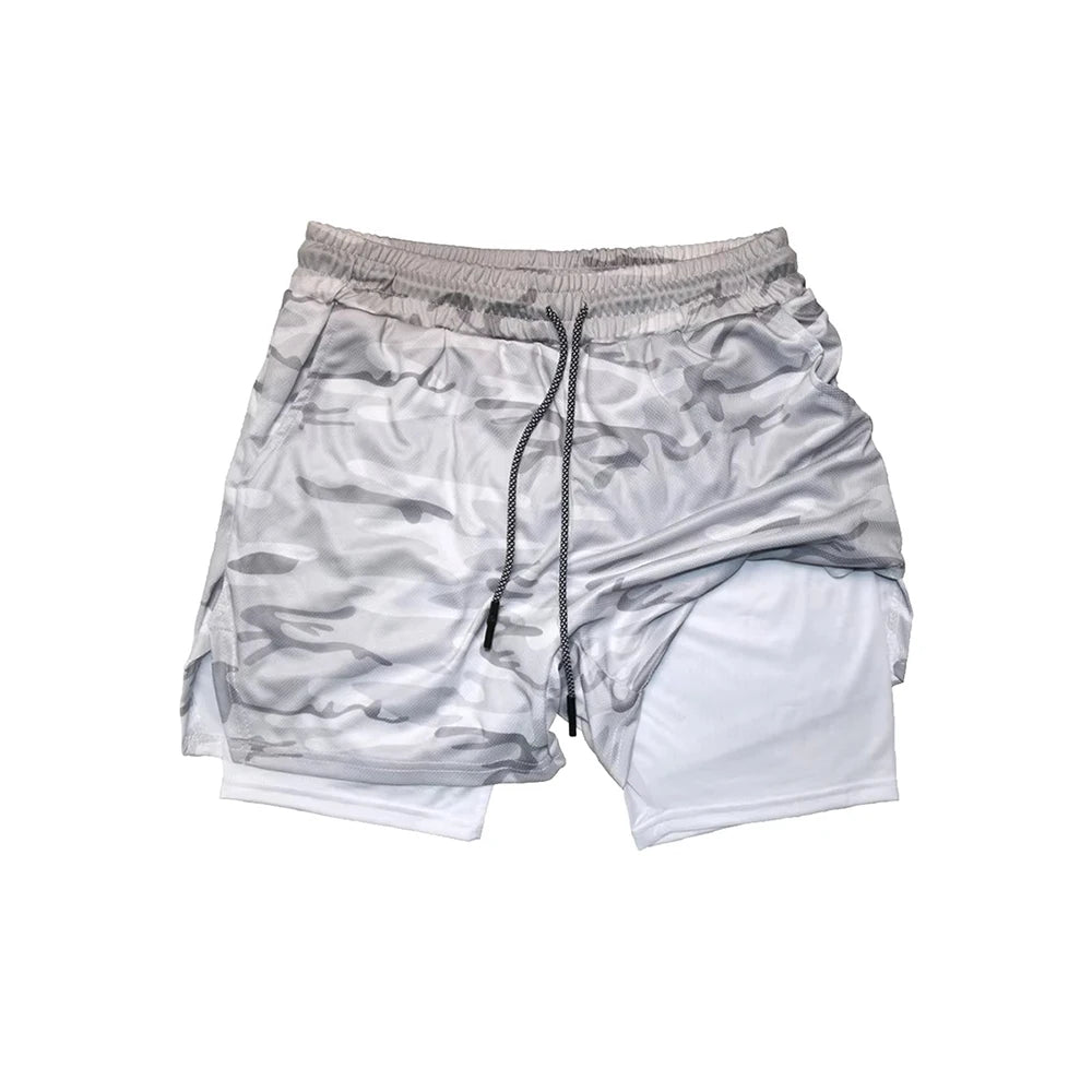 Men’s 2 in 1 Double Layer Fitness Shorts Quick Dry Gym