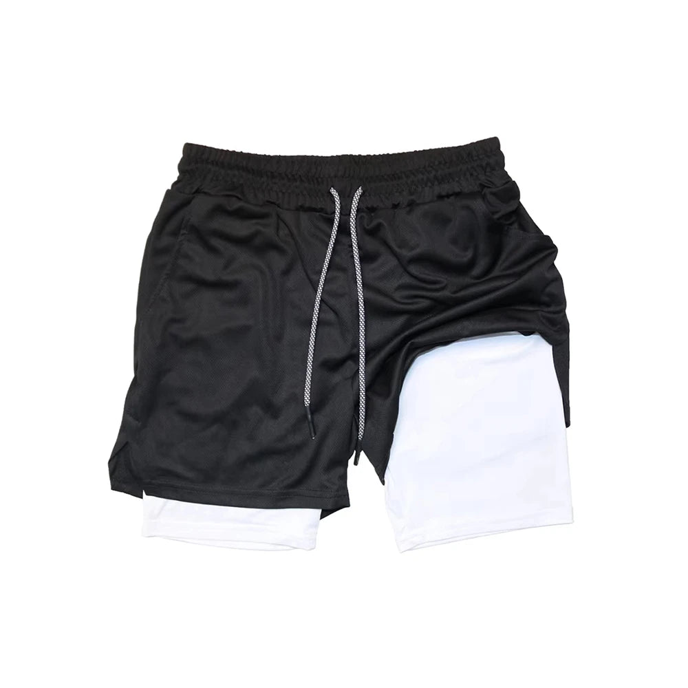 Men’s 2 in 1 Double Layer Fitness Shorts Quick Dry Gym