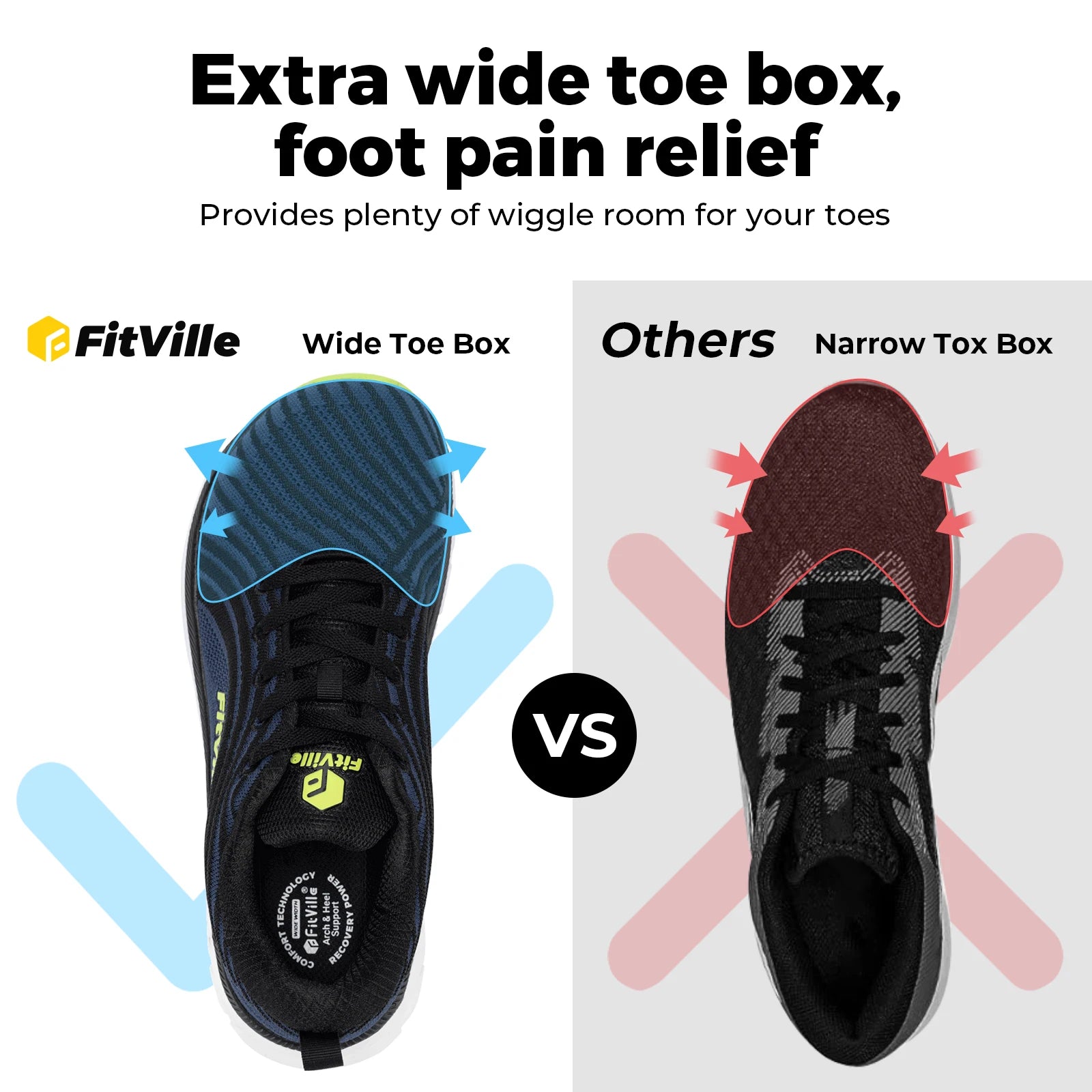 FitVille Wide Toe Box Running Shoes Men Cushioned Non Slip